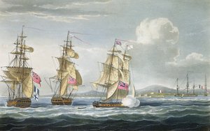 Rendição do forte de Tamatave, gravada por T. Sutherland para "A Cronologia Naval da Grã-Bretanha", de J. Ralfe, publicada em 1820